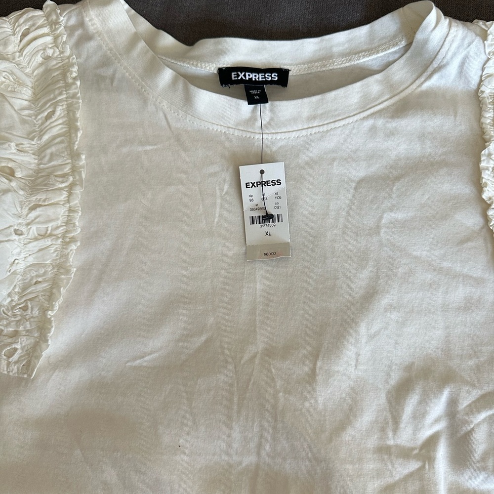 NWT Express White Eyelet Ruffle Sleeved Tshirt